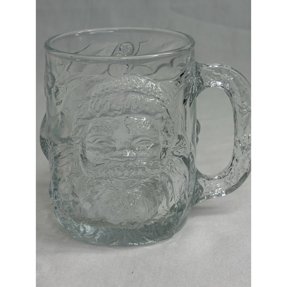4" LUMINARC Clear Glass 3D Christmas Santa Claus Mug Cup Coffee USA VTG